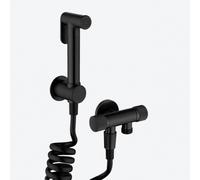 FQYEP Kit Bidet De Mano para WC Negro Grifo WC Pared Latón G1/2 con Válvula Ángulo De Doble Salida Y Válvula Antirretorno para Baño