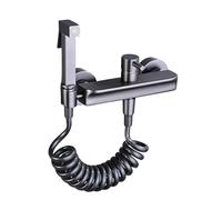 FQYEP Kit de Rociador de Mano para Inodoro Latón Grifo Bidet para Wc Agua Fría Y Caliente,Gris,B