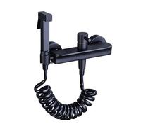 FQYEP Kit de Rociador de Mano para Inodoro Latón Grifo Bidet para Wc Agua Fría Y Caliente,Negro,B