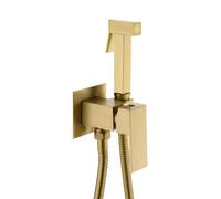 FQYEP Kit Mezclador de Agua Fría Y Caliente para Bidet Empotrado con Ducheta Flexo 1,50 M,Oro Cepillado,Pago Cuadrado