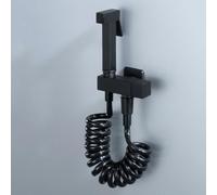 FQYEP Pulverizador De Bidé Bidet Portatil para WC Latón Cuadrado con Manguera Y Válvula Angular Orificio Único,Negro