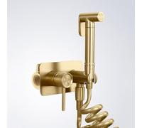 FQYEP Rociador De Bidé De Mano Pulverizador Latón Grifo Inodoro Agua Fría Y Caliente Manija Única Oculta Incrustada,Oro Cepillado