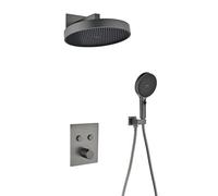 FQYEP Set de Ducha Sistema Empotrado con Termostato 38℃ Columna para Baño Cuerpo de Latón,Gris,Segunda Función