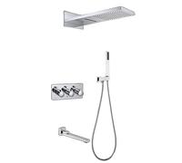 FQYEP Sistema Columna de Ducha Empotrada Juego de Grifo de Ducha para Baño Tres Funciones,Cromado