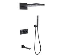 FQYEP Sistema Columna de Ducha Empotrada Juego de Grifo de Ducha para Baño Tres Funciones,Negro