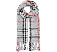 FRAAS Bufanda para mujer PLAID a cuadros | flecos XL | 38 x 200 cm | poliéster reciclado | Edición sostenible, gris, Talla única
