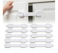 FRABE FAMILY Cierres de seguridad para niños - 10 unidades con adhesivos 3M - Bloquea cajones ajustables sin taladrar para puertas, frigorífico, inodoro, horno, lavavajillas y muebles - blanco