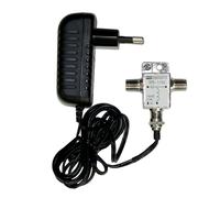 FRACARRO Fuente de Alimentación Conmutada 15V 1A - con Insertador DC en Conector F Hembra y Enchufe Europeo - Baja Pérdida de Inserción, Operación en TV y Satélite