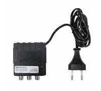 FRACARRO PSU1202F2, Fuente de Alimentación Conmutada Estabilizada 12V - 1 Entrada / 2 Salidas, 200mA - Enchufe Tipo C - Conectores F en Banda TV (47-862MHz) - Alta Eficiencia, Bajo Consumo