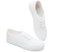 FRACORA Tenis clásicos Blancos para Mujer, Zapatos de Lona Blancos de caña Baja, Tenis de Lona Ligeros e Informales, Flor Blanca, 38 EU