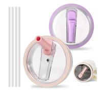 Fracurs 2 Tapas de Repuesto compatibles con Stanley Cup 40 oz, con 2 Pajitas de Silicona Reutilizables, Sin BPA, Diseño a Prueba de Fugas y Polvo, Stanley Cup Accesorios en Rosa y Morado