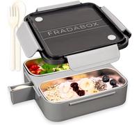 FRADABOX® Fiambrera Bento "Spencer", 2 compartimentos con cubiertos, de acero inoxidable premium, sin BPA, ideal para viajes, para adultos y niños, a prueba de fugas y microondas