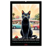 Fräulein Fantasie und die schwarze Katze (Wandkalender 2026 DIN A2 hoch), CALVENDO Monatskalender: Vintage Illustration, die alte Rollenbilder auf den Kopf stellen