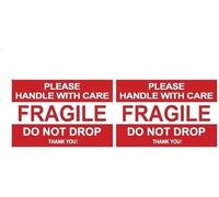 Fragile Please Handle with Care Do Not Drop Pegatinas de 2 x 3 pulgadas, impermeable, rojo brillante (100 pegatinas)