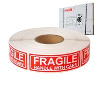 Fragile Stickers, Handle With Care Labels, 1.97x1.1 Inches Bold Red Print Design, Adhesive Shipping Warning Tags for Boxes, Retail, Warehouse, Artwork, Glassware, Home Business