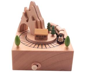 Frahou Caja De Música De Madera Con Túnel De Montaña Con Pequeño Tren Magnético Móvil |Teatro StÜCke