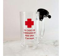 Framan Jarra de Cerveza para Emergencias. Jarra de Cristal con Timbre. En Caso de Emergencia pide una Cerveza. 400 ml. Cristal y Metal