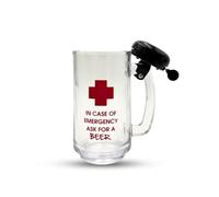 Framan Jarra de cerveza para Emergencias. Jarra de Cristal con Timbre. In Case of Emergency Ask for a Beer. 400 ml. Cristal y metal (English)