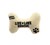 Framan Juguete para Perro con Sonido en Forma de Hueso, Mordedor Textil Suave con Frase Bordada, Accesorio para Mascotas, Ideal para Juego en Casa, Varios Diseños (Live Love Rescue)