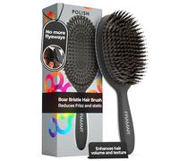FRAMAR Cepillo Cerdas Jabali Pelo Fino - Cepillo Cerdas Naturales, Cepillo de Pelo Antirotura y Antitirones para Cabello Fino, Ideal Para Añadir Brillo o Volumen, Boar Hair Brush - Negro