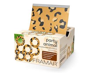 Framar Papel Mechas Peluqueria - Papel Aluminio Peluqueria, Láminas para el Cabello Precortadas y Antideslizantes en Caja Dispensadora - Leopardo, 500 Hojas - 12,7 x 28 cm