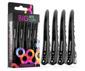 Framar Pinzas Pelo Peluqueria - Pinza Pelo Mujer, Pinzas Peluqueria Profesional, Clips Pelo, Accesorios Pelo Mujer, Hair Clips, Metálicas, Extrafuertes y Antideslizantes - Pack de 4, Negro