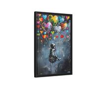Framed Child Balloon Framed Banksy Canvas Large Wall Art Print 16x24inch 40x60cm (Vertical) / Black / 1.25inch 3.175cm