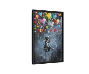 Framed Child Balloon Framed Banksy Canvas Large Wall Art Print 16x24inch 40x60cm (Vertical) / Black / 1.25inch 3.175cm