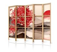 framed concept - Biombo divisor de ambientes de madera 225x172 cm, 5 paneles, de un solo lado, estilo oriental