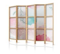 framed concept - Biombo divisorio de habitación de madera 225x172 cm, 5 piezas, de un solo lado, estilo oriental
