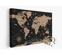 framed concept Mapa del mundo con pins | Decoración de pared hecha a mano con 50 pines dorados | Idea de regalo única