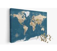 framed concept Mapa del mundo con pins | Decoración de pared hecha a mano con 50 pines dorados | Idea de regalo única