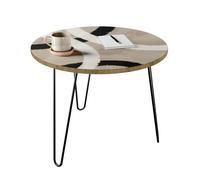 framed concept Mesa de centro redonda de 50/60 cm y juego de 2 unidades - Mesa de diseño con impresión UV y barniz transparente - patas arpín - Loft industrial - Negro blanco Artisan - Salón estudio