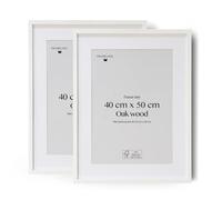 Framelane Set de 2 Marco Cuadro 40x50 de Roble Blanco con Vidrio Acrílico Antirrayas y Passepartout, Marco Decorativo FSC para Fotos y Pared