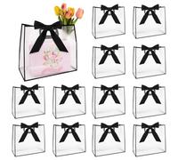 Framendino, Paquete de 13 bolsas transparentes para recuerdos de fiesta con asa grande con cinta negra para boda, novia, San Valentín, graduación