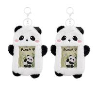 Framendino, Paquete de 2 llaveros de felpa con diseño de panda para tarjetas, funda para fotos, tarjetas de fotos, tarjetas de identificación de animales de dibujos animados, funda protectora para