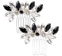 Framendino, Paquete de 2 peines pequeños de diamantes de imitación blancos y negros para mujer, para bodas, fiestas