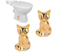 Framendino, Paquete de 2 tapones de cerámica para el suelo del inodoro con diseño de gato, bonita tapa de rosca decorativa de repuesto para baño, color dorado