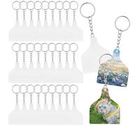 Framendino, Paquete de 30 llaveros acrílicos en blanco con forma de etiqueta de oreja de vaca, tableros acrílicos en blanco, anillos de salto para bricolaje