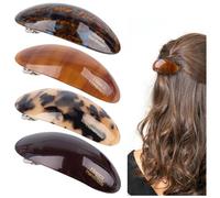 Framendino, Paquete de 4 pasadores ovalados franceses para el pelo, diseño de concha de tortuga, 3.5 pulgadas, abrazadera curvada para cola de caballo para mujer