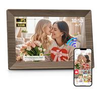 Frameo - Marco de fotos digital de 10.1 pulgadas, madera gris, inteligente, WiFi, con pantalla táctil IPS HD de 1280 x 800, memoria de 32 GB, rotación automática, montaje en pared, compartir fotos