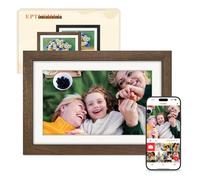 Frameo Marco de Fotos Digital WiFi 10.1 Pulgadas Madera de Nogal con Memoria Interna 32 GB Pantalla IPS HD 1280x800 Táctil, Comparte Fotos Videos por Frameo App/USB/SD, Regalos para Mujer Hombre