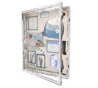 FramePro Caja de sombra grande blanca de 16 x 20 pulgadas, apertura frontal con bisagra, diseño de cuentas, vitrina de graduación con parte trasera de lino, marco de fotos, ramo de boda, medallas,