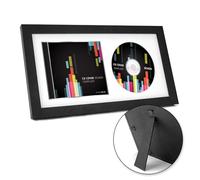 FramePro Marco de exhibición de CD, cajas de CD firmadas de 14.2 x 7.7 pulgadas y soporte para discos, decoración musical de pared con cristal real, alfombrilla blanca