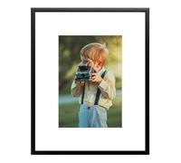 Frametory, Marco de fotos metálico moderno, marco de fotos de aluminio de 8 x 10 pulgadas con paspartú de color marfil para fotos y cristal real (negro)