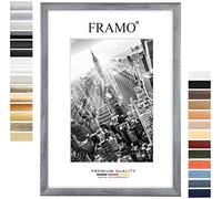 FRAMO 35 x 35 cm Marco (gris desenfocado) de MDF hecho a mano con placa de cristal artificial antirreflectante a prueba de roturas y robusta pared trasera de MDF, ancho del marco: 35 mm