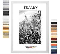 FRAMO 35 x 45 cm - Marco (blanco pino) de MDF hecho a mano con placa de cristal artificial antirreflectante a prueba de roturas y robusta pared trasera de MDF, ancho del marco: 35 mm