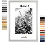 FRAMO 35 x 68 x 138 cm - Marco (plata mate) de MDF hecho a mano con placa de cristal artificial antirreflectante a prueba de roturas y robusta pared trasera de MDF, ancho del marco: 35 mm