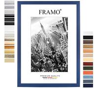 FRAMO Marco 35 DIN A3 29,7 x 42 (azul oscuro) de MDF hecho a mano con placa de cristal artificial antirreflectante a prueba de roturas y robusto panel trasero de MDF, ancho del marco: 35 mm