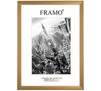 FRAMO Marco de fotos de 35 mm, 97 x 58 cm, oro simple, marco de MDF hecho a mano con placa de cristal artificial antirreflectante a prueba de roturas y robusta pared trasera de MDF